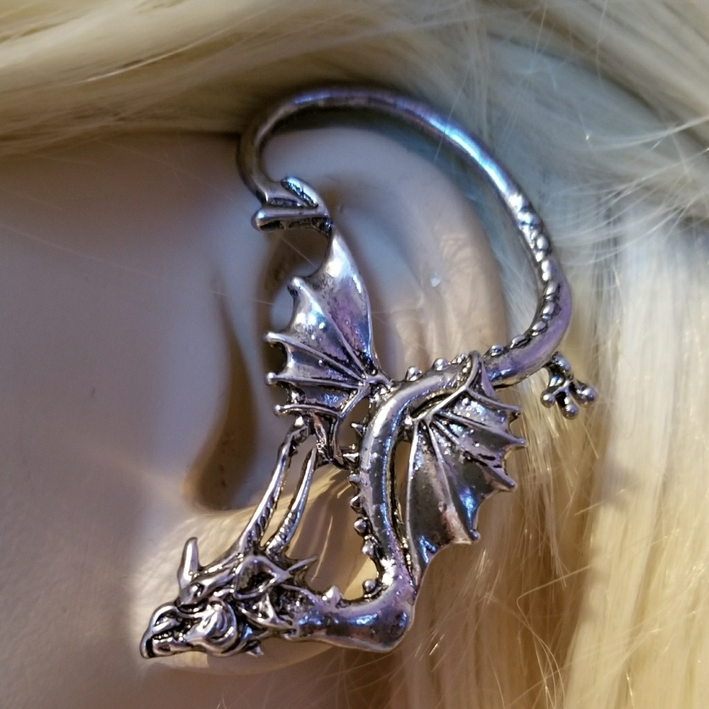 Playful Dragon Ear Cuff ~ for Peirced left ear